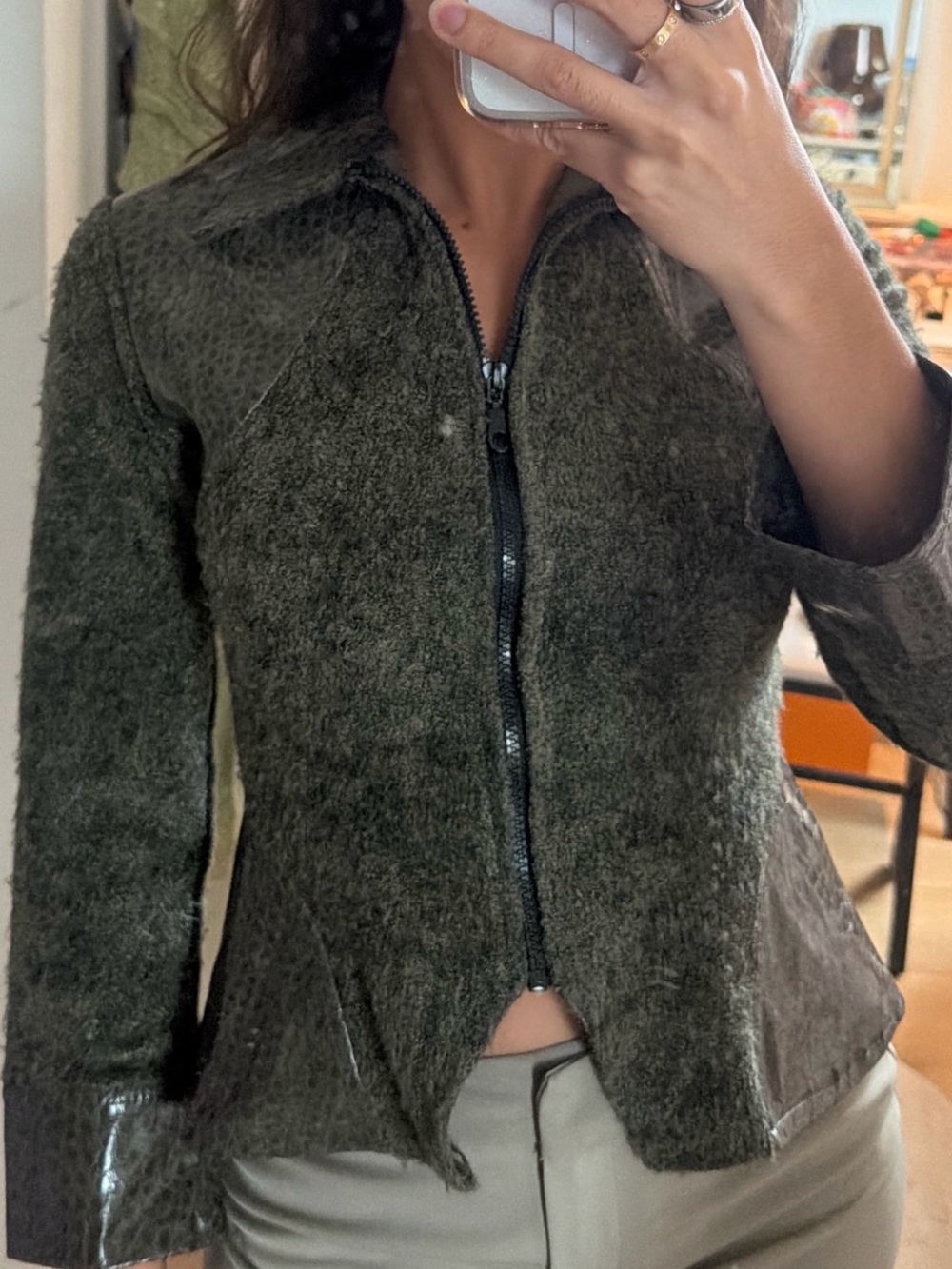 Olive Green Zip Front Jacket - Women's